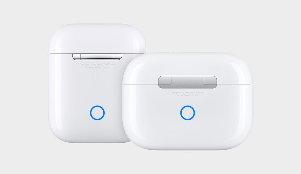 Image: Location of pairing button on AirPods case.