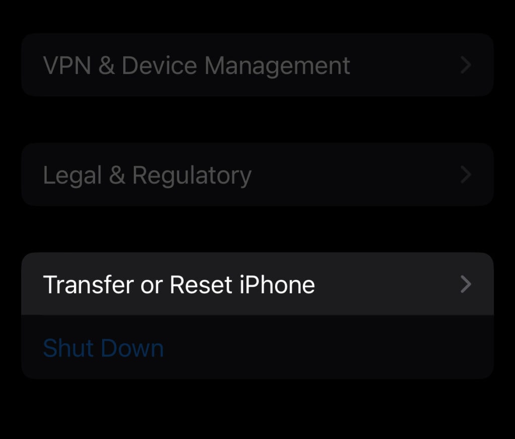 Tap Transfer or Reset iPhone.