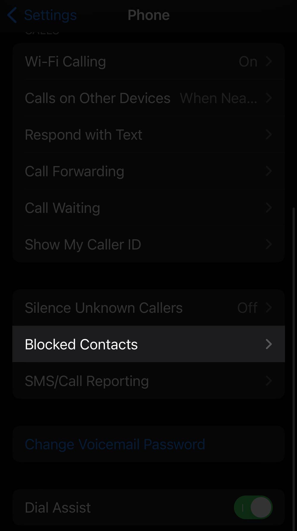 Tap on the Blocked Contacts option.