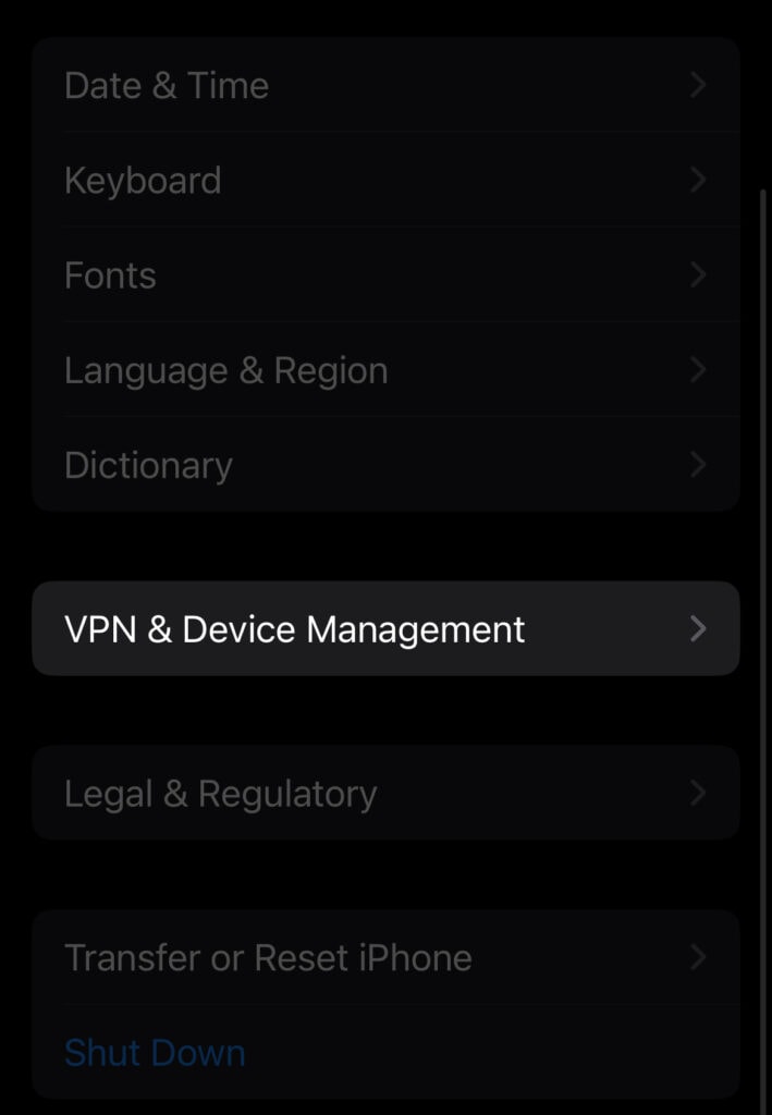 Tap on VPN & Device Management.