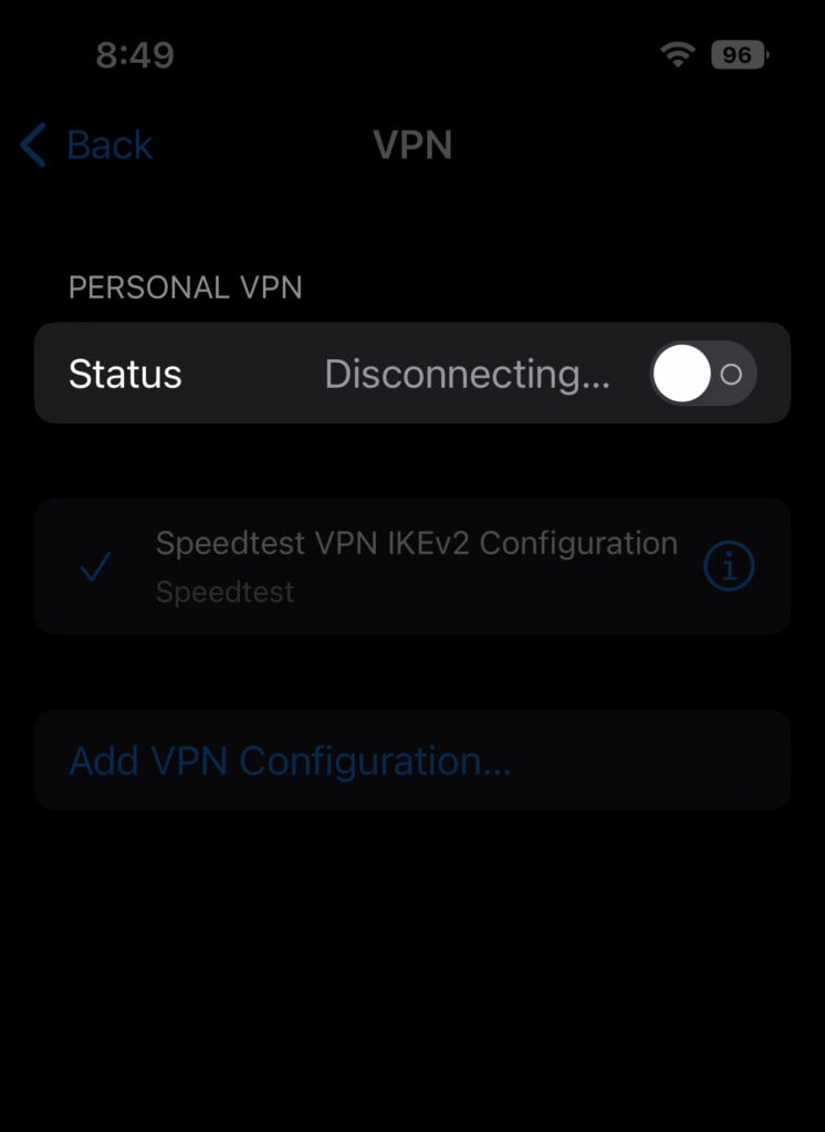 Tap on the status toggle to turn off the VPN.