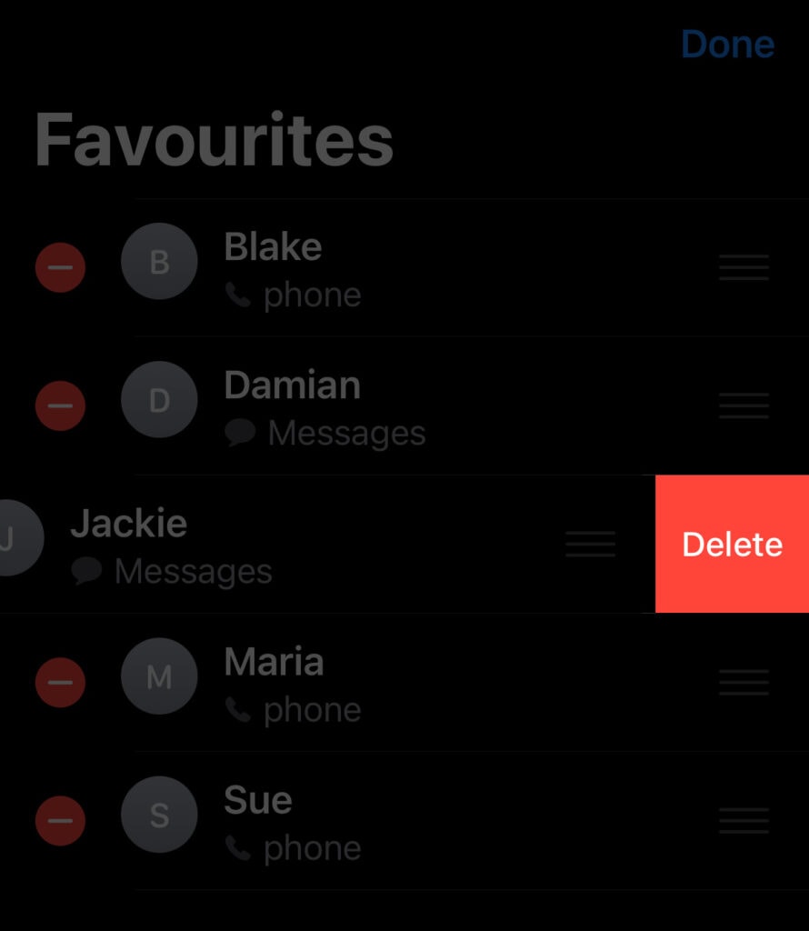 Tap the red Delete button to remove the contact.