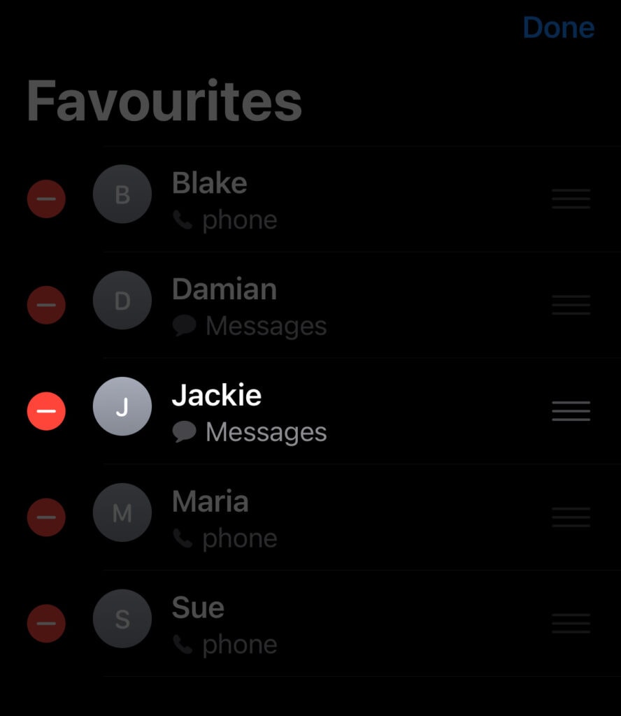 Tap the red circle next to the contact you want to remove.