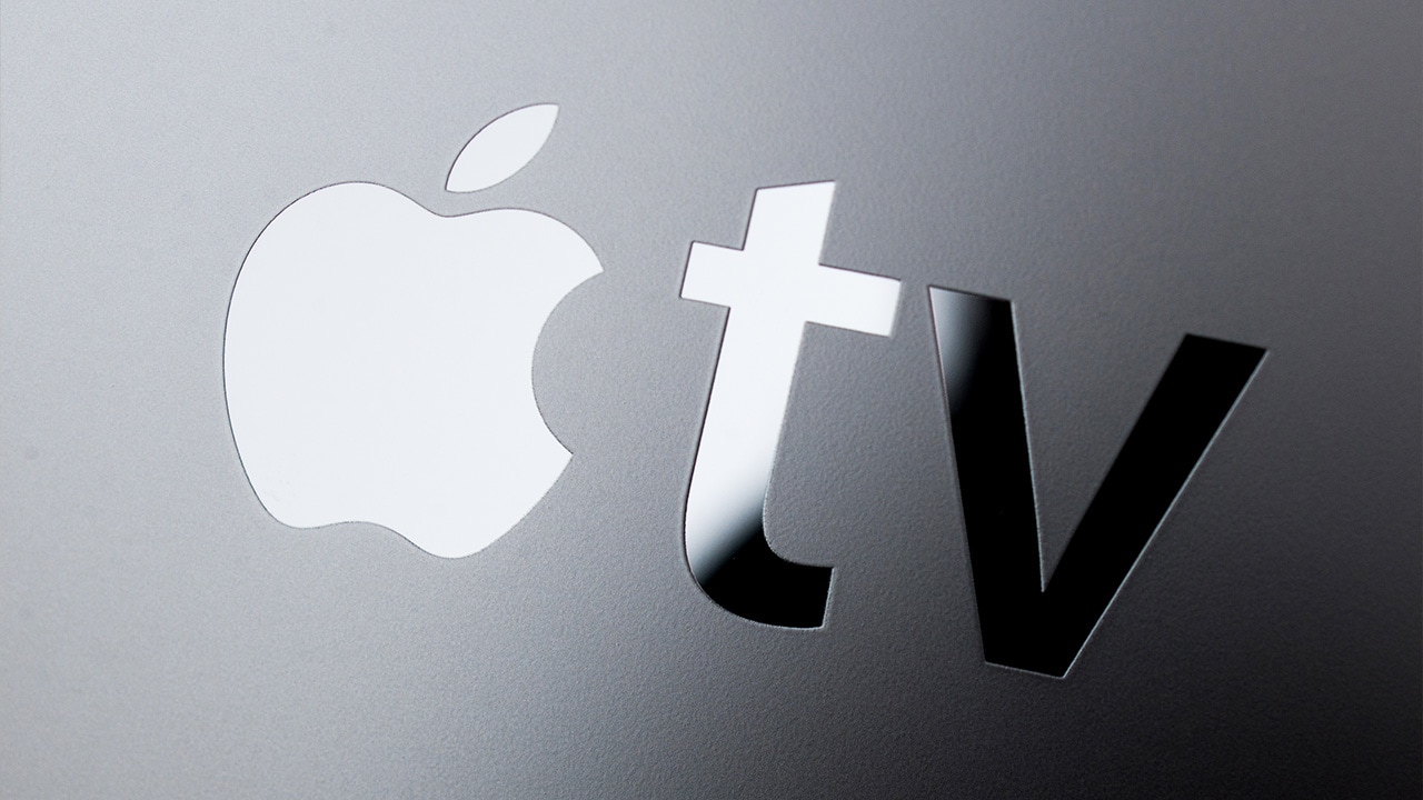 Image: Apple TV logo on top of console.
