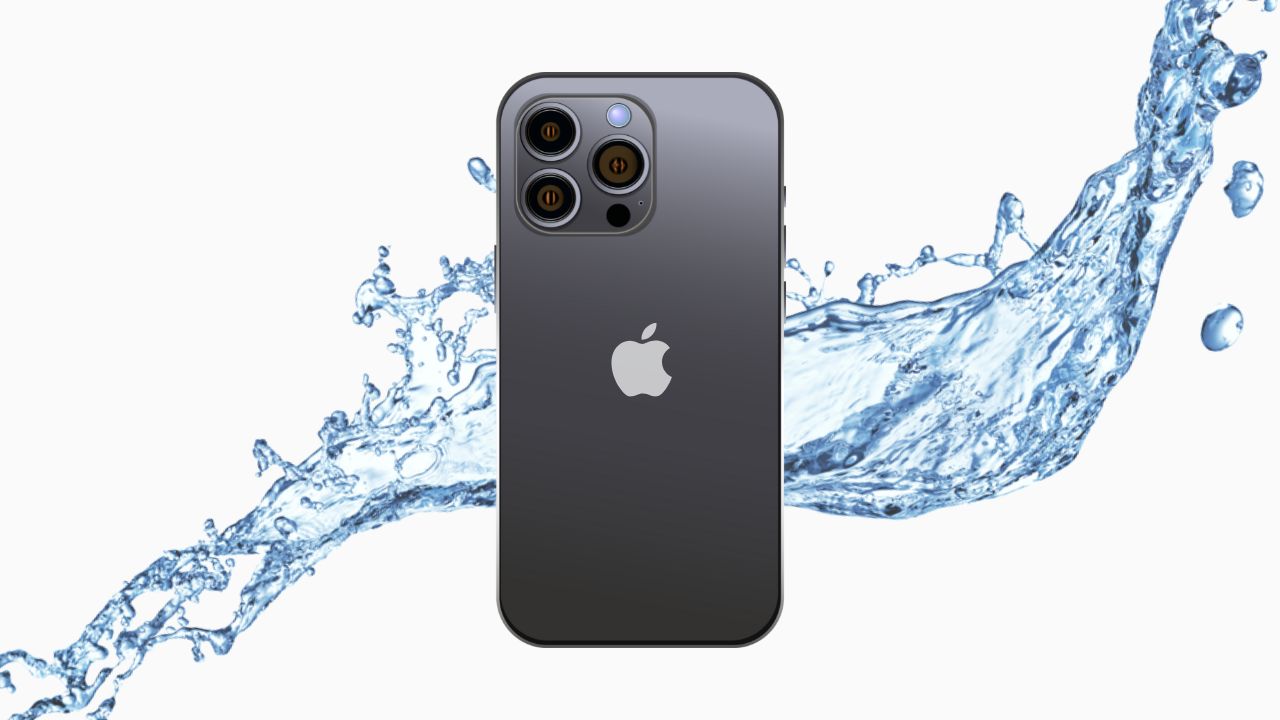 Image: iPhone 13 with splash background.
